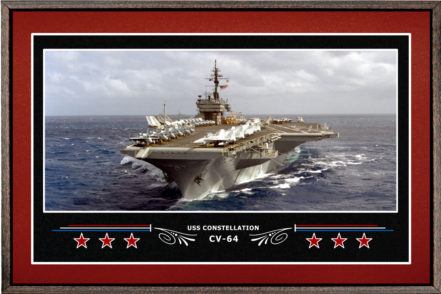 USS CONSTELLATION CV 64 BOX FRAMED CANVAS ART BURGUNDY