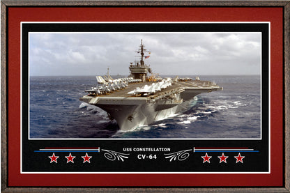 USS CONSTELLATION CV 64 BOX FRAMED CANVAS ART BURGUNDY