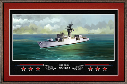 USS COOK FF 1083 BOX FRAMED CANVAS ART BURGUNDY
