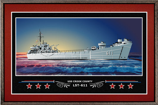 USS CROOK COUNTY LST 611 BOX FRAMED CANVAS ART BURGUNDY