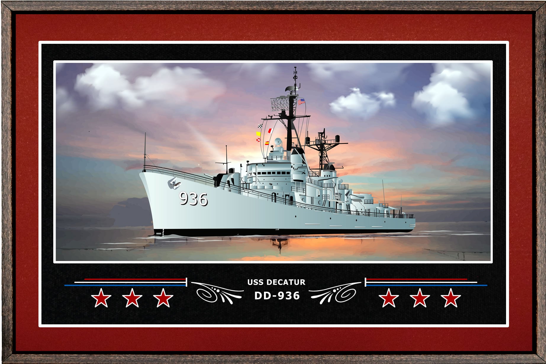 USS DECATUR DD 936 BOX FRAMED CANVAS ART BURGUNDY
