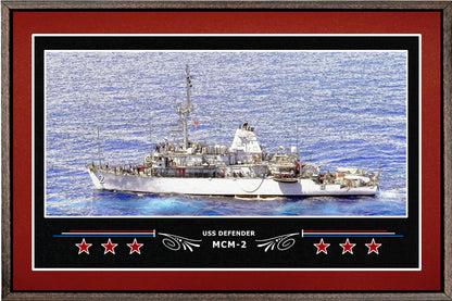 USS DEFENDER MCM 2 BOX FRAMED CANVAS ART BURGUNDY