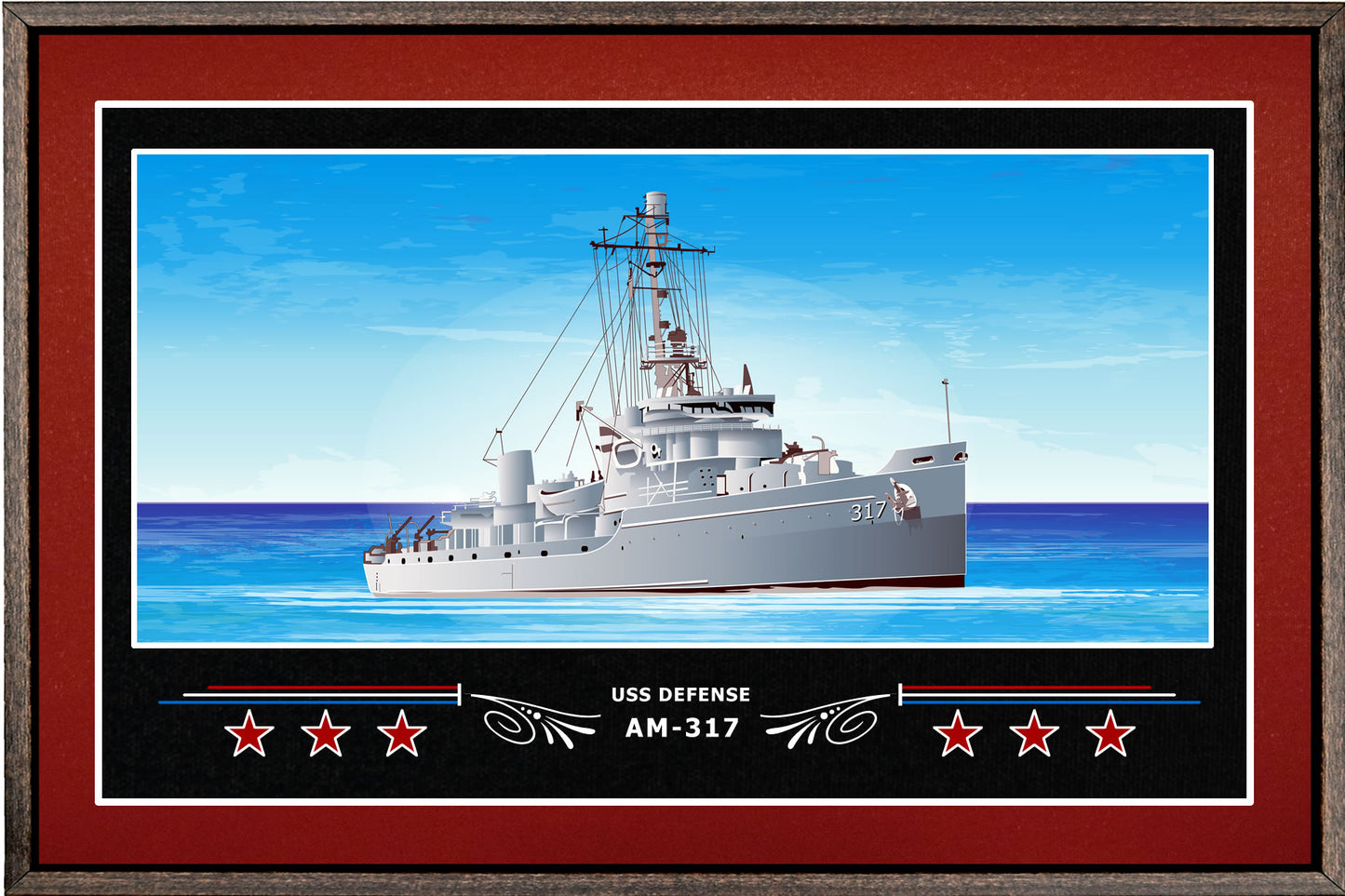 USS DEFENSE AM 317 BOX FRAMED CANVAS ART BURGUNDY