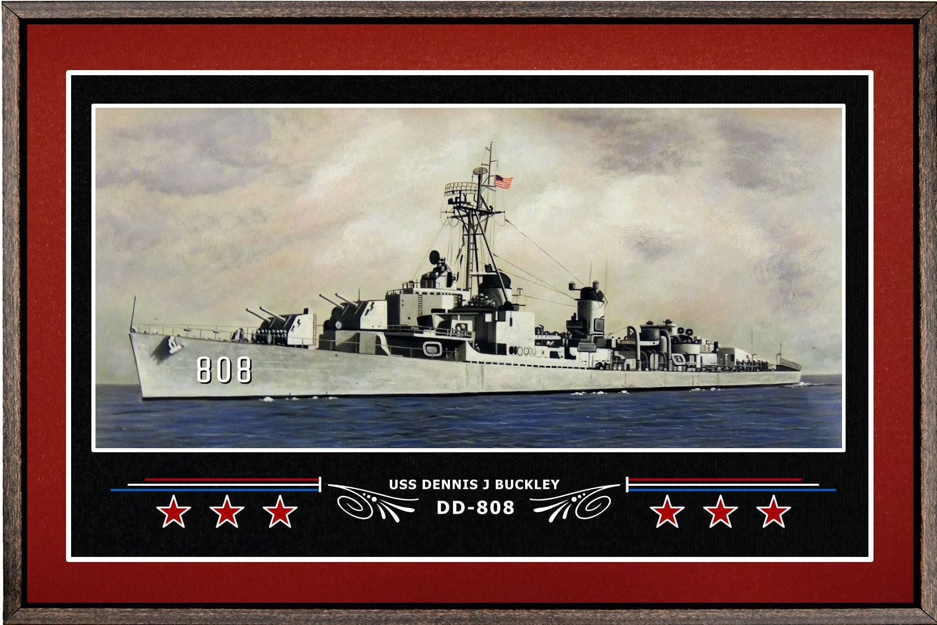 USS DENNIS J BUCKLEY DD 808 BOX FRAMED CANVAS ART BURGUNDY
