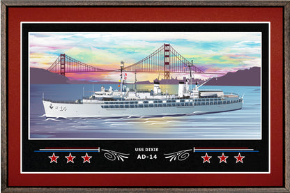 USS DIXIE AD 14 BOX FRAMED CANVAS ART BURGUNDY