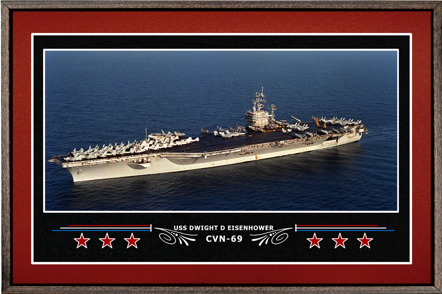 USS DWIGHT D EISENHOWER CVN 69 BOX FRAMED CANVAS ART BURGUNDY