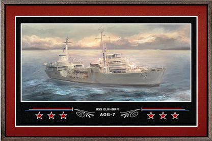 USS ELKHORN AOG 7 BOX FRAMED CANVAS ART BURGUNDY