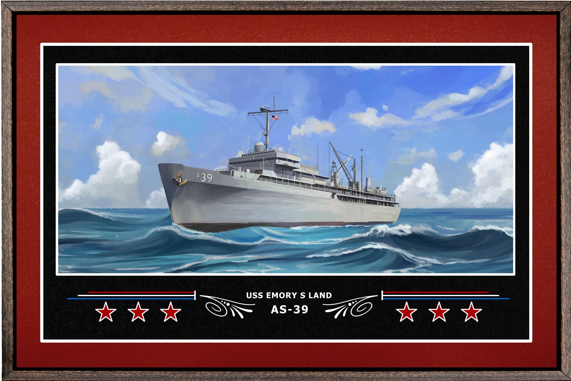 USS EMORY S LAND AS 39 BOX FRAMED CANVAS ART BURGUNDY