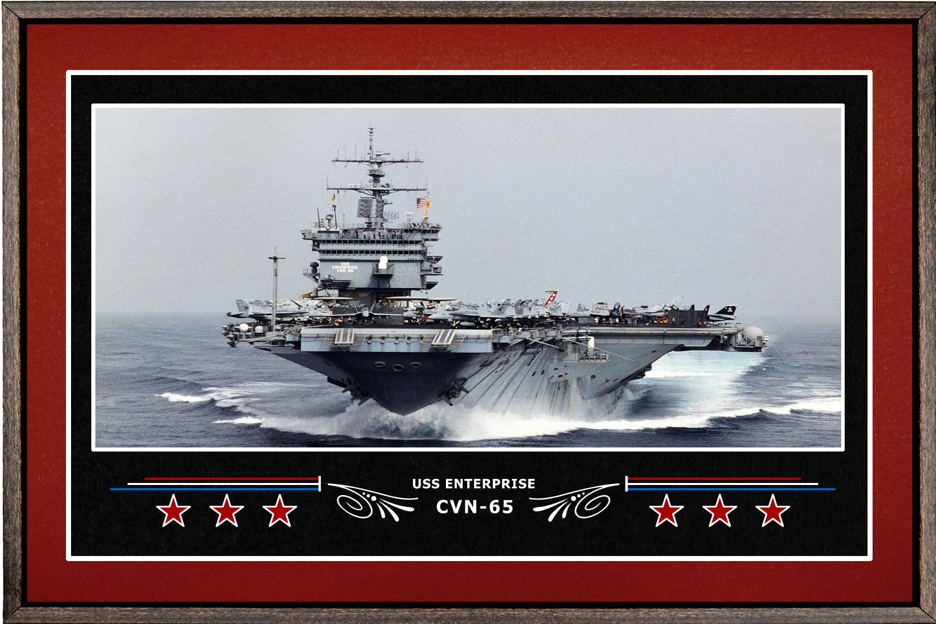 USS ENTERPRISE CVN 65 BOX FRAMED CANVAS ART BURGUNDY
