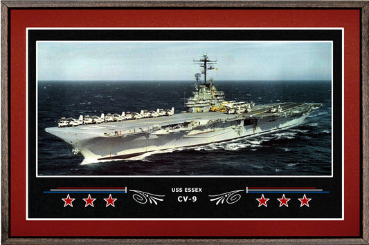 USS ESSEX CV 9 BOX FRAMED CANVAS ART BURGUNDY