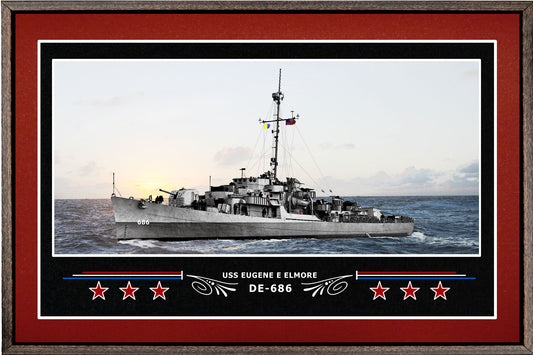 USS EUGENE E ELMORE DE 686 BOX FRAMED CANVAS ART BURGUNDY