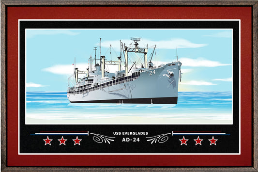 USS EVERGLADES AD 24 BOX FRAMED CANVAS ART BURGUNDY