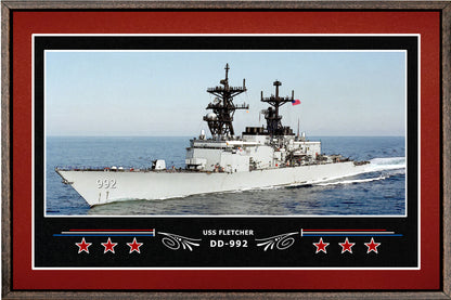 USS FLETCHER DD 992 BOX FRAMED CANVAS ART BURGUNDY