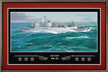 USS FLINT AE 32 BOX FRAMED CANVAS ART BURGUNDY