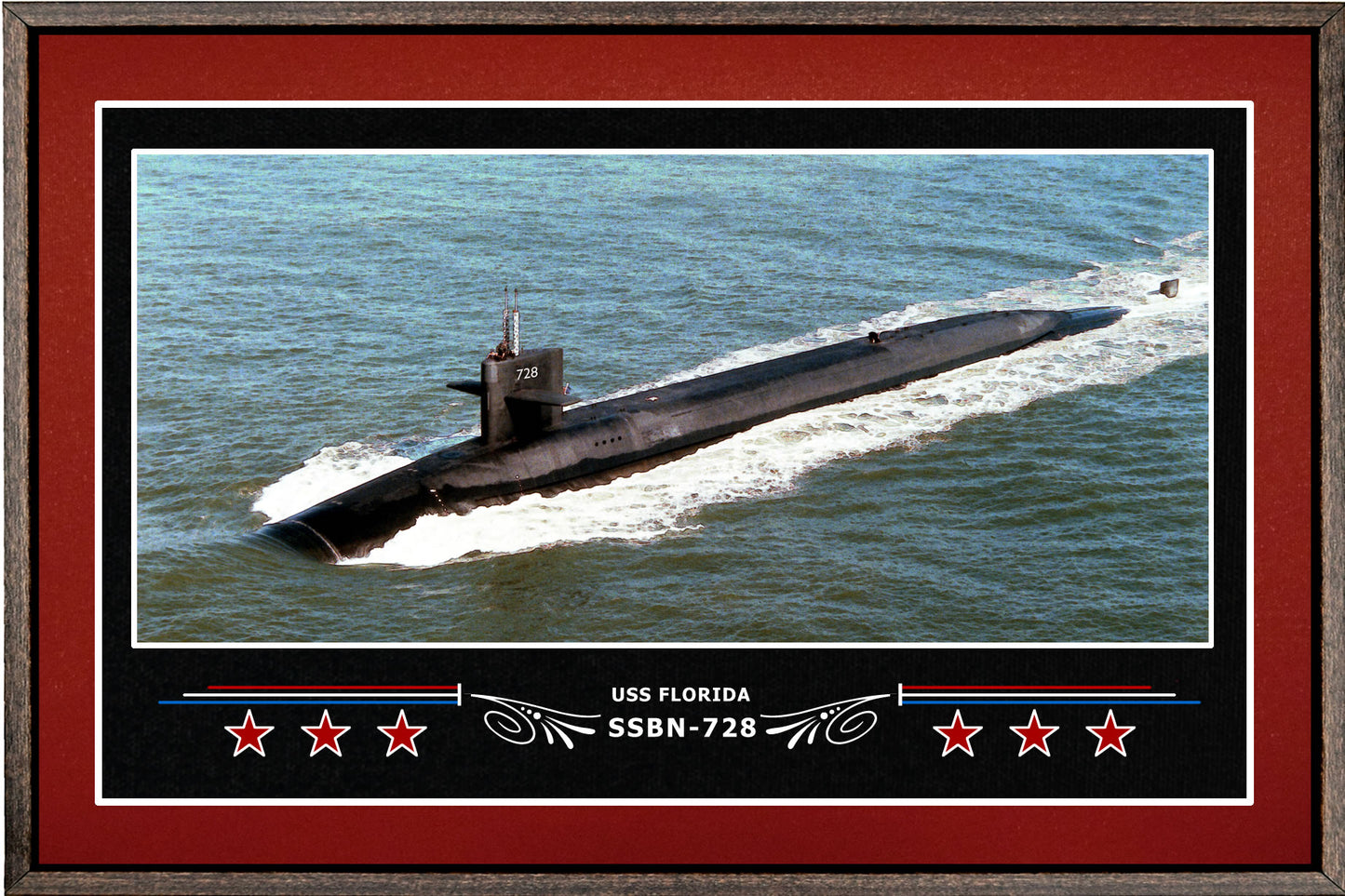 USS FLORIDA SSBN 728 BOX FRAMED CANVAS ART BURGUNDY