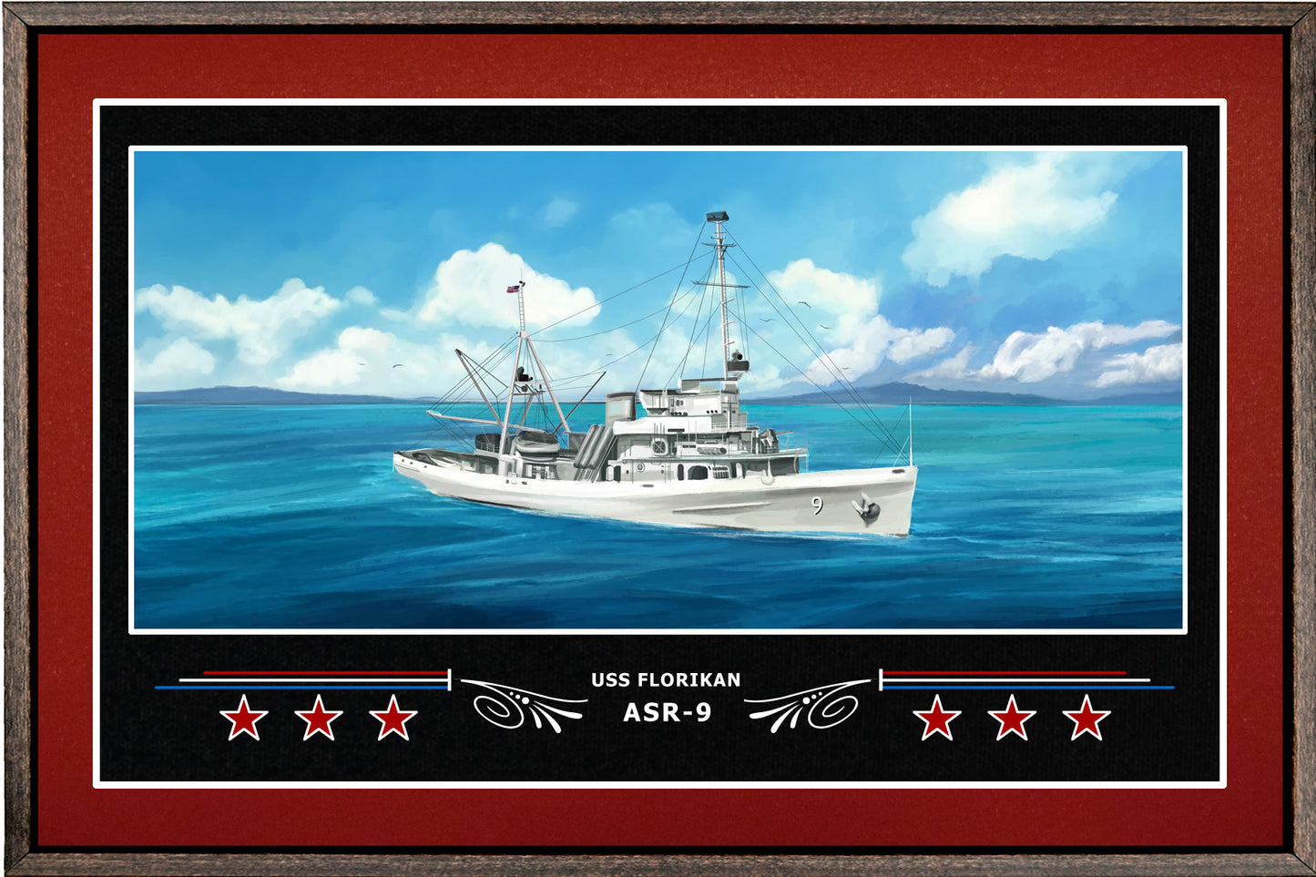 USS FLORIKAN ASR 9 BOX FRAMED CANVAS ART BURGUNDY