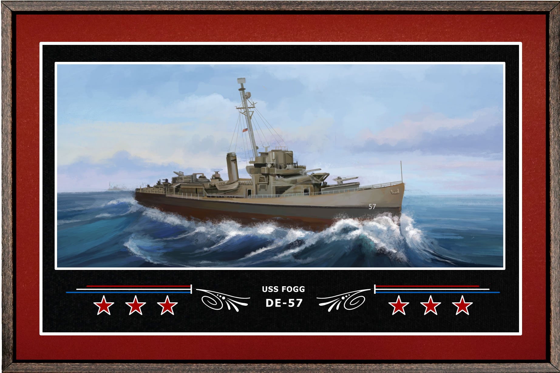 USS FOGG DE 57 BOX FRAMED CANVAS ART BURGUNDY