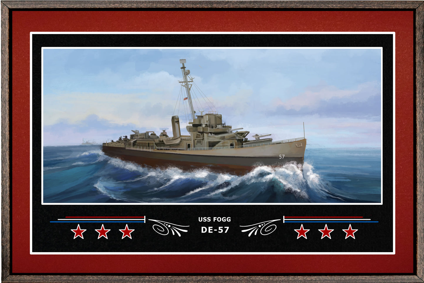 USS FOGG DE 57 BOX FRAMED CANVAS ART BURGUNDY