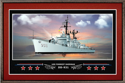 USS FORREST SHERMAN DD 931 BOX FRAMED CANVAS ART BURGUNDY