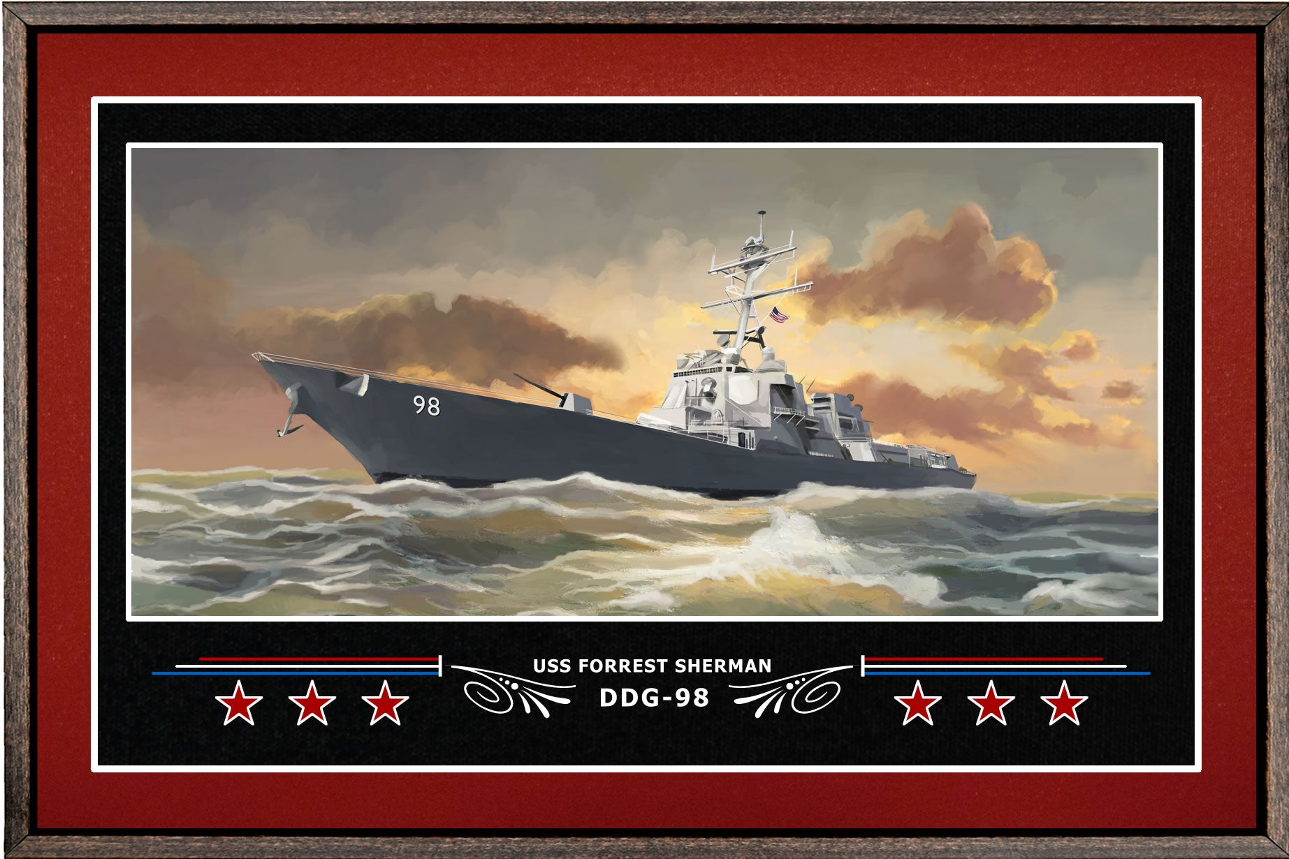 USS FORREST SHERMAN DDG 98 BOX FRAMED CANVAS ART BURGUNDY