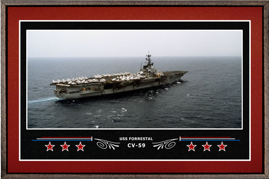 USS FORRESTAL CV 59 BOX FRAMED CANVAS ART BURGUNDY