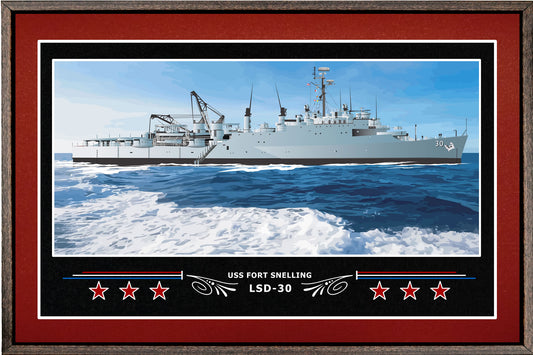 USS FORT SNELLING LSD 30 BOX FRAMED CANVAS ART BURGUNDY