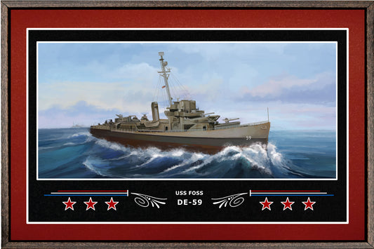 USS FOSS DE 59 BOX FRAMED CANVAS ART BURGUNDY
