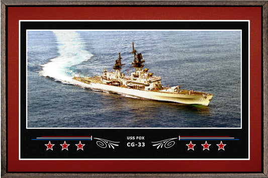 USS FOX CG 33 BOX FRAMED CANVAS ART BURGUNDY
