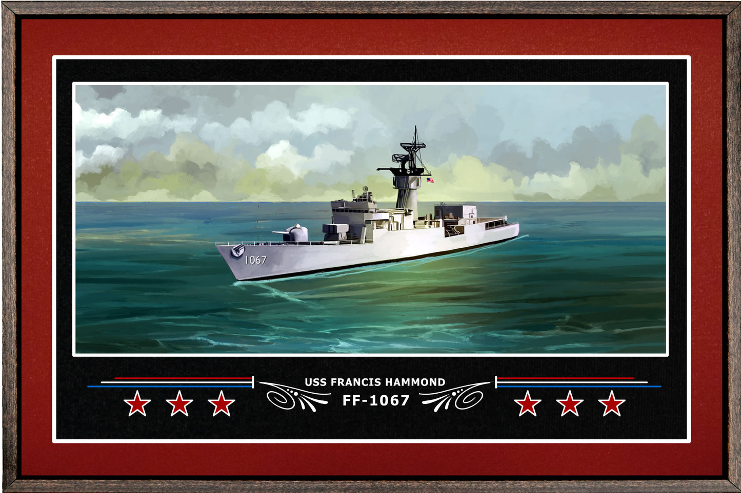 USS FRANCIS HAMMOND FF 1067 BOX FRAMED CANVAS ART BURGUNDY