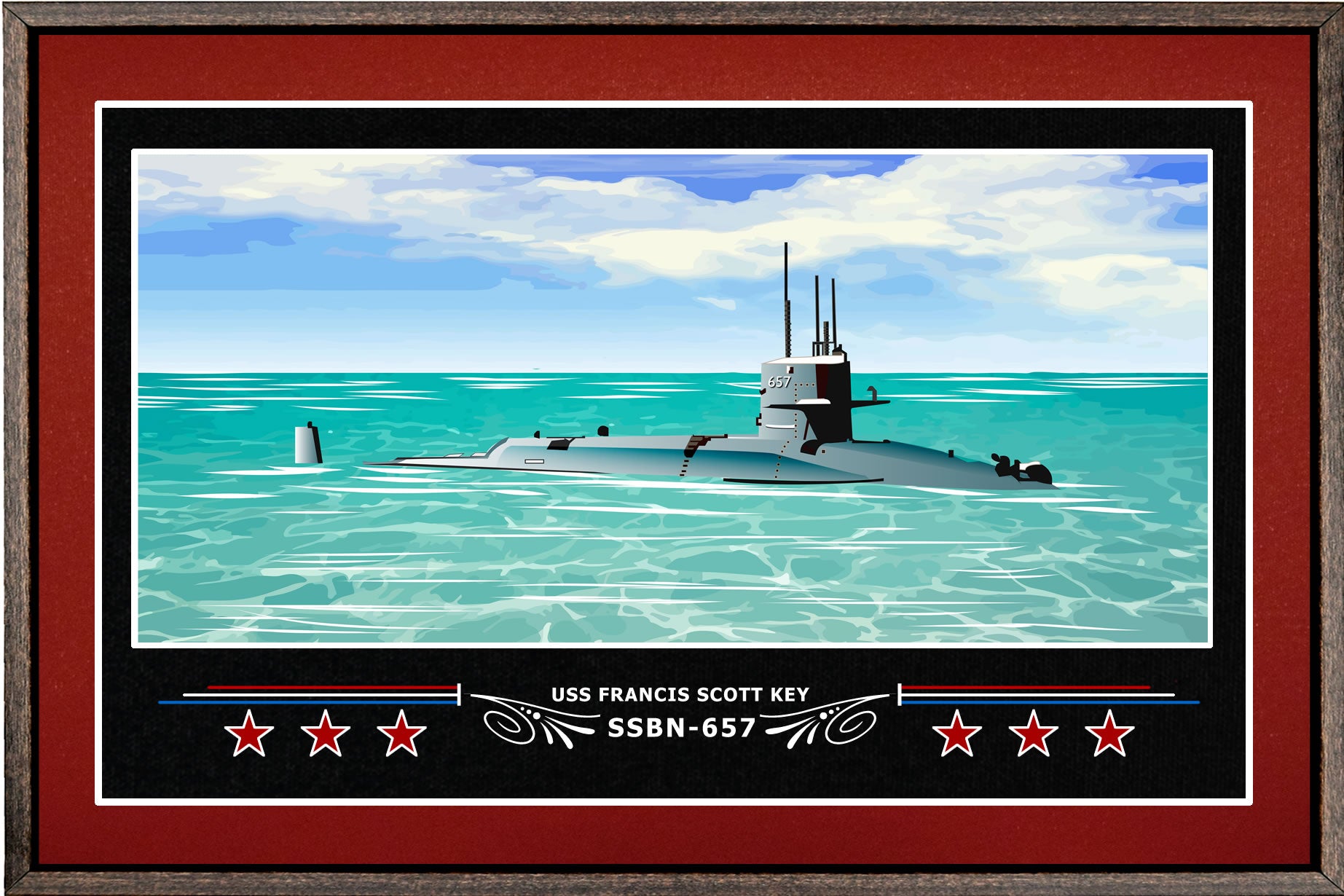 USS FRANCIS SCOTT KEY SSBN 657 BOX FRAMED CANVAS ART BURGUNDY