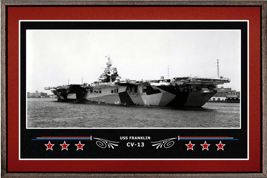 USS FRANKLIN CV 13 BOX FRAMED CANVAS ART BURGUNDY