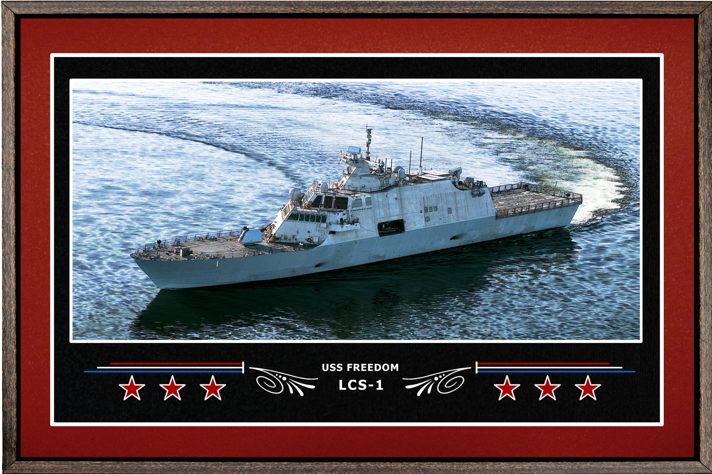 USS FREEDOM LCS 1 BOX FRAMED CANVAS ART BURGUNDY