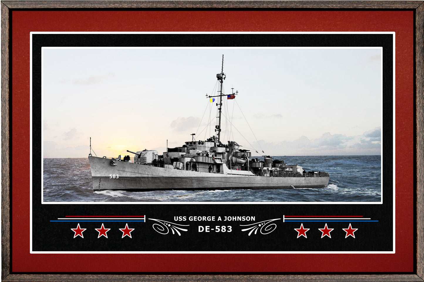 USS GEORGE A JOHNSON DE 583 BOX FRAMED CANVAS ART BURGUNDY