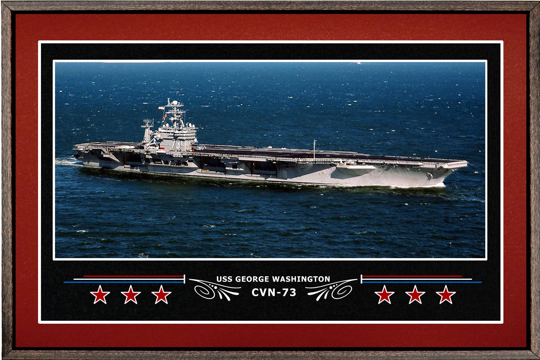 USS GEORGE WASHINGTON CVN 73 BOX FRAMED CANVAS ART BURGUNDY