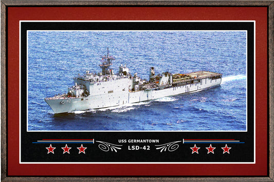 USS GERMANTOWN LSD 42 BOX FRAMED CANVAS ART BURGUNDY