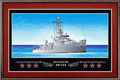 USS GLADIATOR AM 319 BOX FRAMED CANVAS ART BURGUNDY