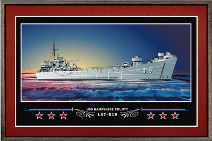 USS HAMPSHIRE COUNTY LST 819 BOX FRAMED CANVAS ART BURGUNDY