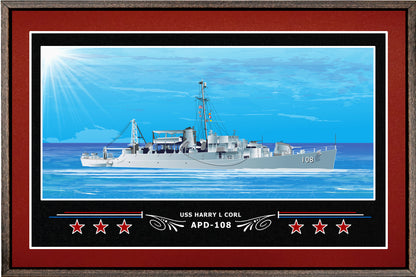 USS HARRY L CORL APD 108 BOX FRAMED CANVAS ART BURGUNDY