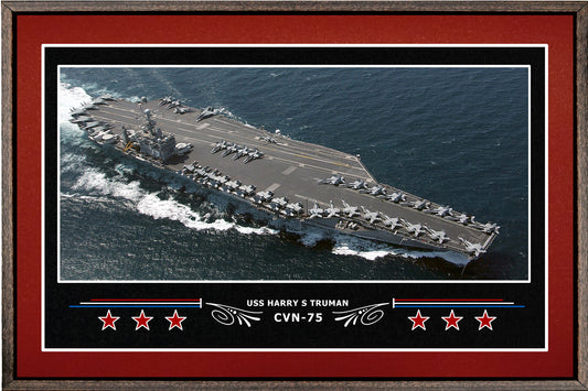 USS HARRY S TRUMAN CVN 75 BOX FRAMED CANVAS ART BURGUNDY
