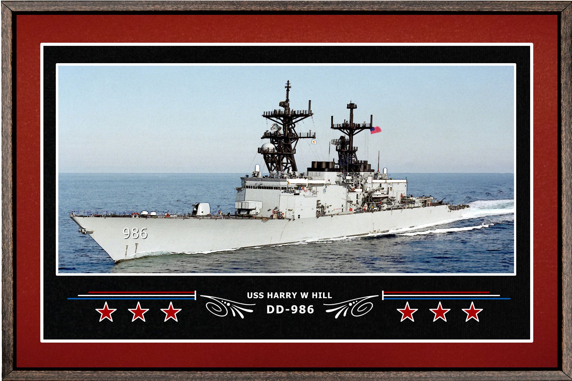 USS HARRY W HILL DD 986 BOX FRAMED CANVAS ART BURGUNDY