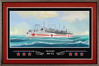 USS HAVEN AH 12 BOX FRAMED CANVAS ART BURGUNDY