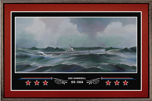 USS HAWKBILL SS 366 BOX FRAMED CANVAS ART BURGUNDY
