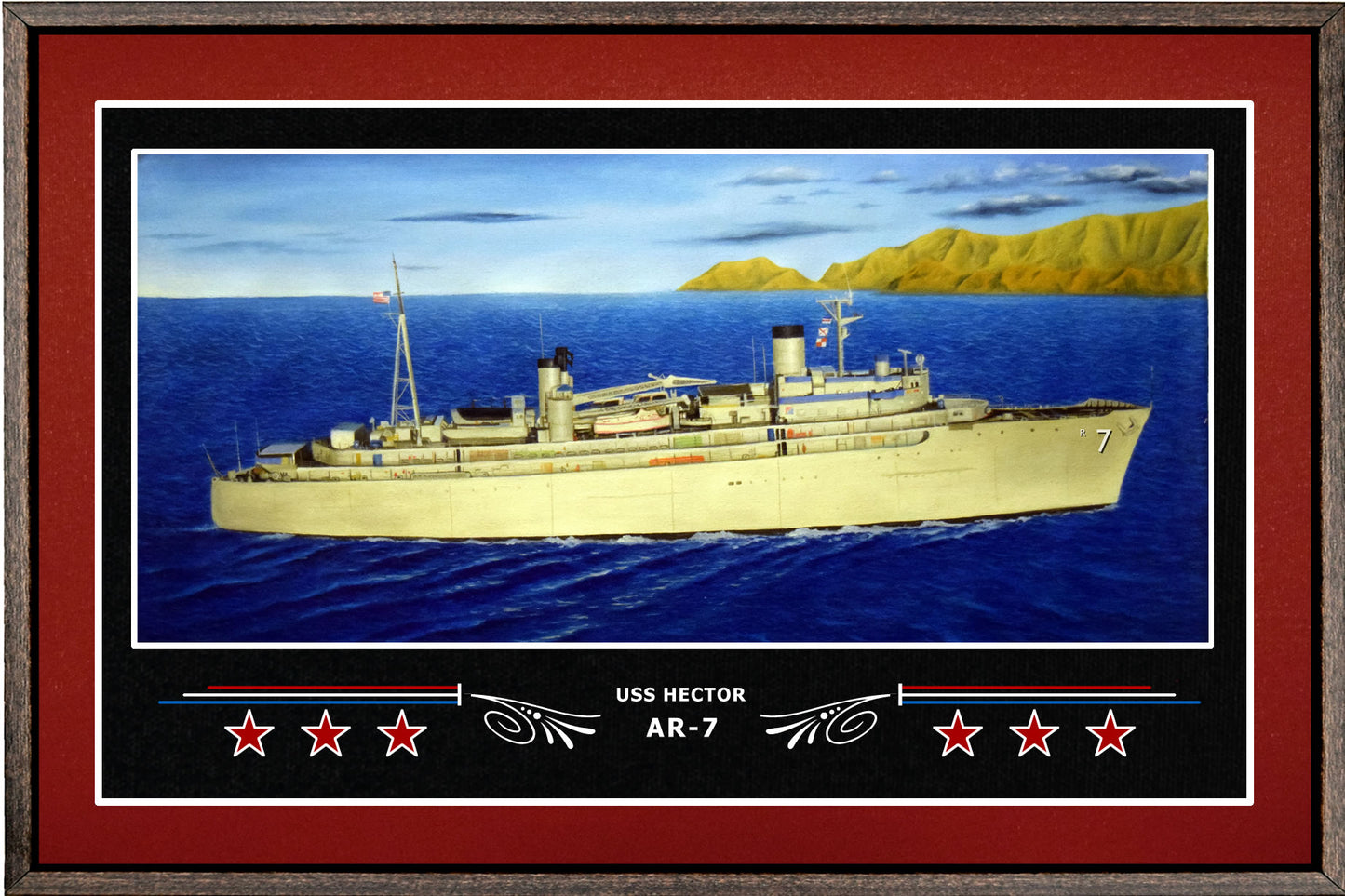 USS HECTOR AR 7 BOX FRAMED CANVAS ART BURGUNDY