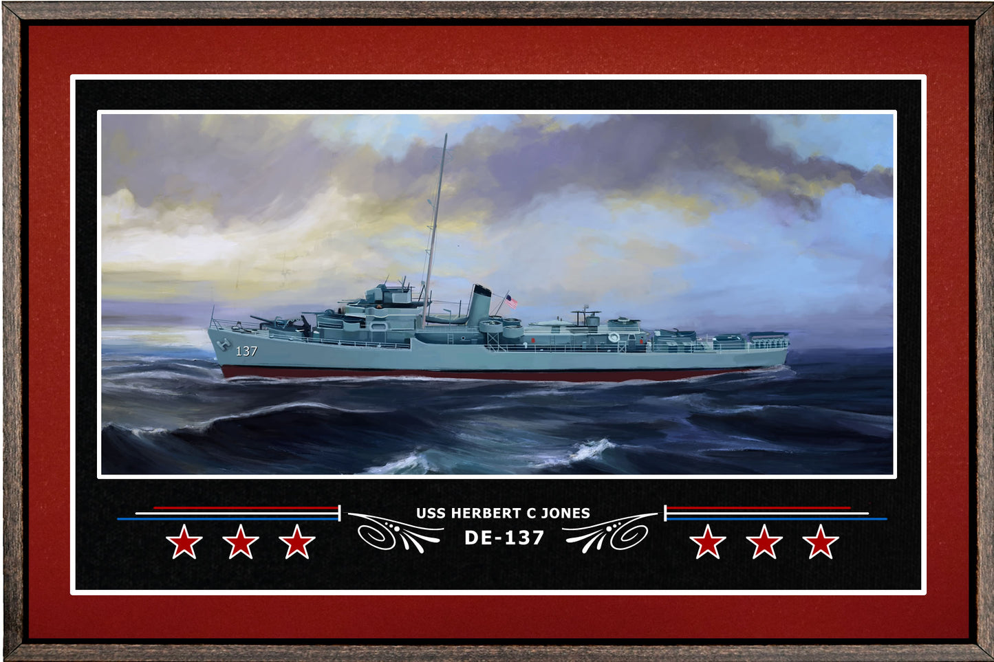 USS HERBERT C JONES DE 137 BOX FRAMED CANVAS ART BURGUNDY