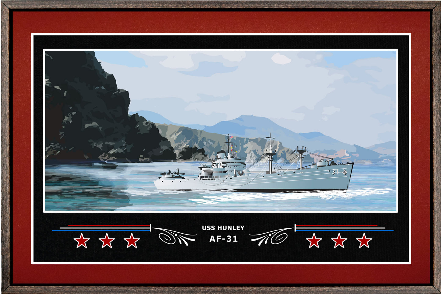 USS HUNLEY AF 31 BOX FRAMED CANVAS ART BURGUNDY