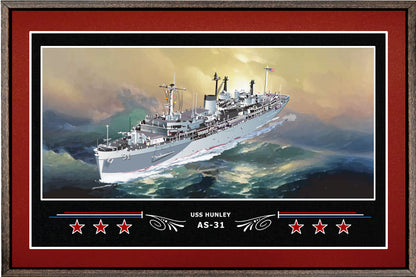 USS HUNLEY AS 31 BOX FRAMED CANVAS ART BURGUNDY