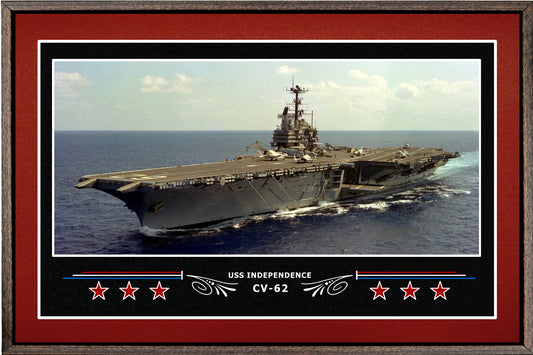 USS INDEPENDENCE CV 62 BOX FRAMED CANVAS ART BURGUNDY