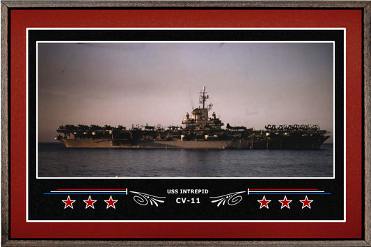 USS INTREPID CV 11 BOX FRAMED CANVAS ART BURGUNDY