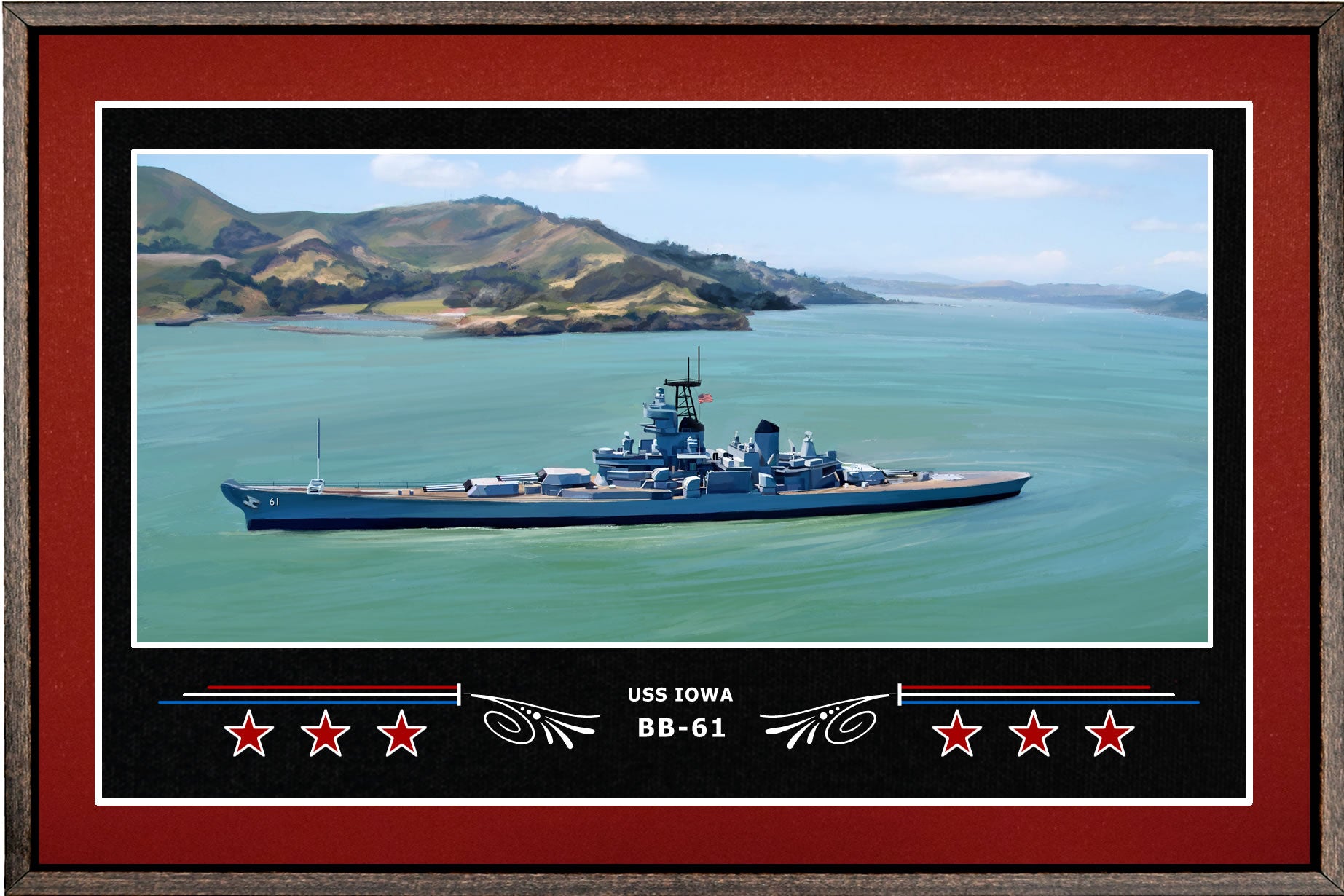 USS IOWA BB 61 BOX FRAMED CANVAS ART BURGUNDY