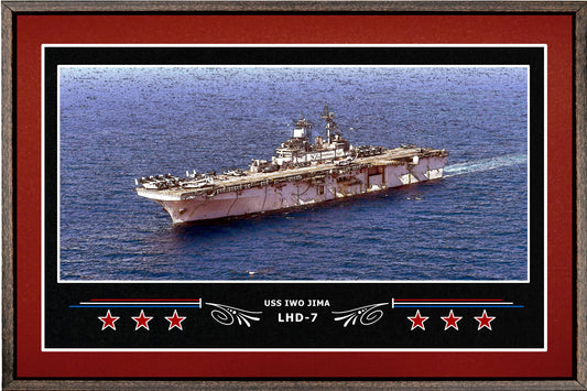 USS IWO JIMA LHD 7 BOX FRAMED CANVAS ART BURGUNDY